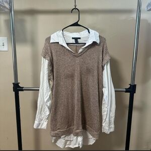 Forever 21 Tan Ribbed Vest with White Collar Dress SIZE XL